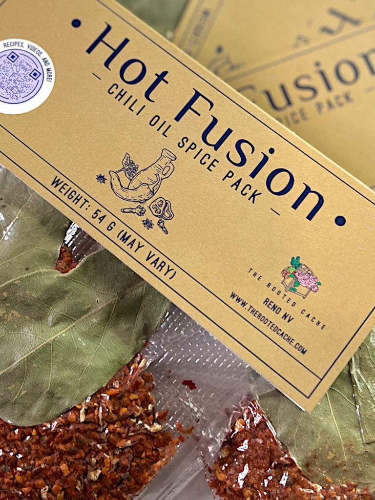 A 3 pack of Hot Fusion Garlic Chili Oil Spice Packs. A spicy condiment for salads, vegetables, proteins, and more.